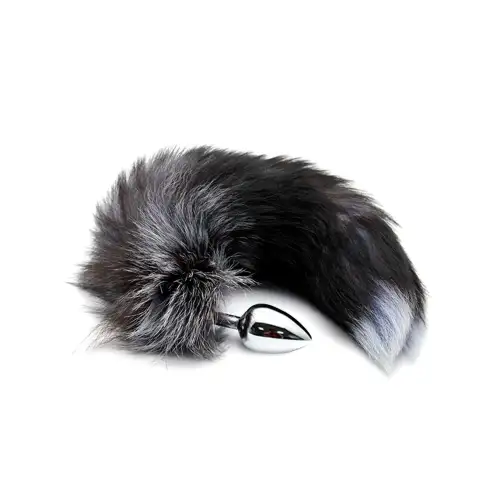 Металлическая анальная пробка Лисий хвост Alive Black And White Fox Tail S, диаметр 2,9 см photo 1