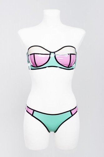 Разноцветный купальник из латекса с контрастной окантовкой Latex Multi Color Swimsuit photo 1