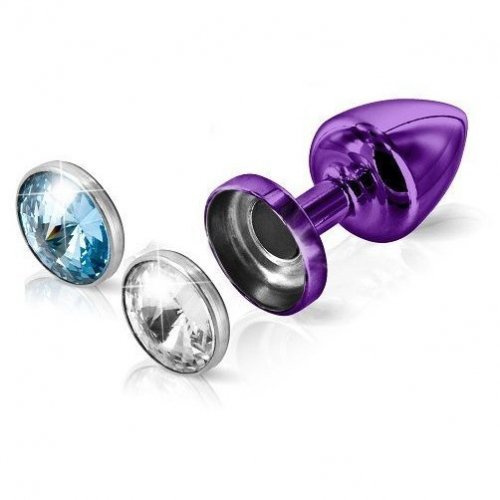 Анальная пробка со сменными стразами Diogol Anni Magnet Purple Кристалл/Аквамарин 25мм photo 1