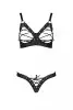 Комплект из экокожи Passion Celine Bikini 6XL/7XL black, открытый бра, стринги со шнуровкой photo 3