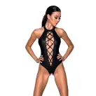 Боди из эко-кожи с имитацией шнуровки и открытым доступом Nancy Body black XXL/XXXL - Passion photo 1
