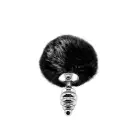 Металлическая анальная пробка Кроличий хвостик Alive Fluffy Twist Plug S Black, диаметр 2,9 см photo 1