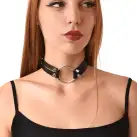 Чокер с металлическим кольцом и шипами из натуральной кожи Art of Sex - Ruby, цвет Черный photo 1