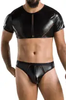 Комплект мужского белья под латекс Passion 057 Set Peter S/M Black, кроп-топ, стринги photo 1