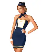Эротический костюм стюардессы Obsessive Stewardess uniform XS/S, blue, платье, пилотка, шарф, манжет photo 1