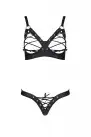 Комплект из экокожи Passion Celine Bikini 6XL/7XL black, открытый бра, стринги со шнуровкой photo 3