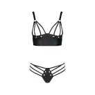 Комплект из эко-кожи с люверсами и ремешками Malwia Bikini black S/M — Passion, бра и трусики photo 3