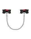Кожаные наручники-банты с длинной цепью Obsessive A745 cuffs, черно-красные, длинная цепь photo 3