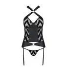 Сетчатый комплект с узором: корсет с халтером, подвязки, трусики Hima Corset black XXL/XXXL-Passion photo 5