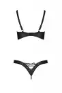 Комплект из экокожи Passion Celine Bikini 4XL/5XL black, открытый бра, стринги со шнуровкой photo 4